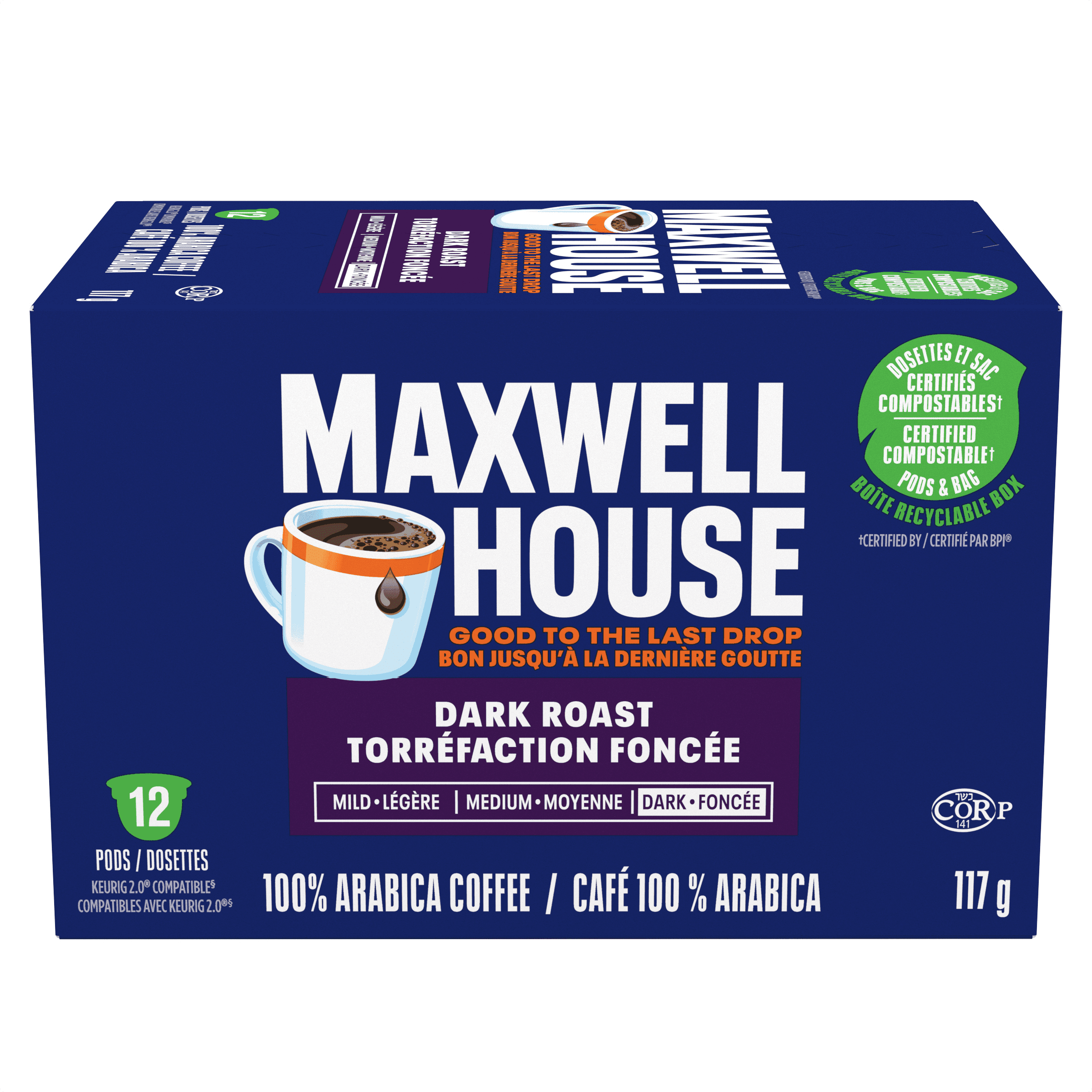 Maxwell House Dark Roast Coffee Certified Compostable K-Cup Coffee Pods