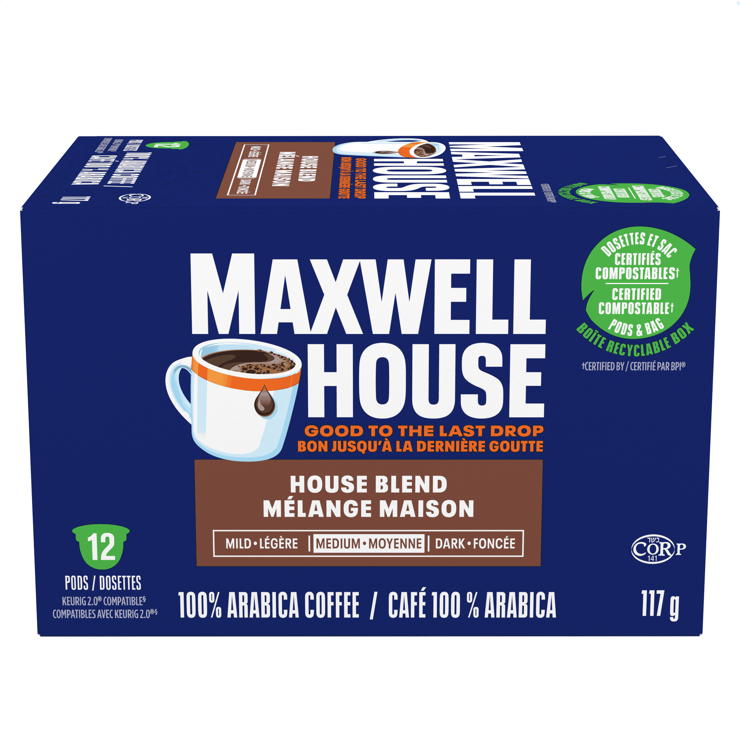 Maxwell House House Blend Coffee Certified Compostable K-Cup Coffee Pods