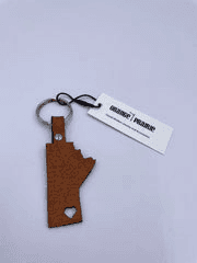 Orange and Prairie - Manitoba Shaped Leather Keychain